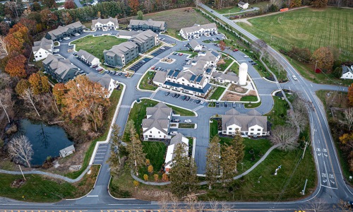 aerial view of streets and homes